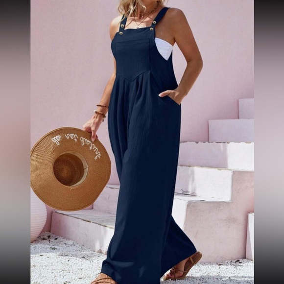 Plus size navy blue overall jumpsuit - Picture 4 of 14